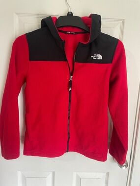 The North Face Red and Black Kids Hooded Fleece Jacket